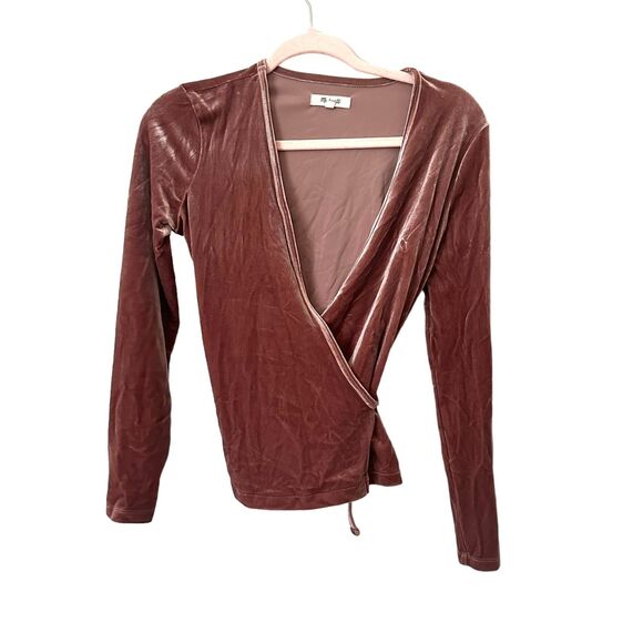 MADEWELL Velvet Ballet Wrap Top Dusty Rose Sz XS - Picture 2 of 5